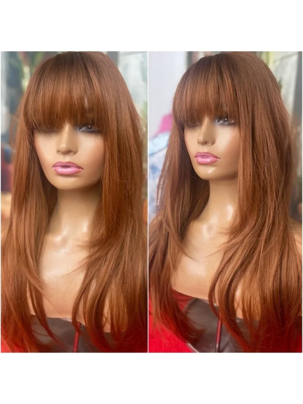 BACK IN Long ginger redhead wig with bangs